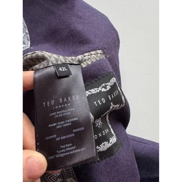 Men's TED BAKER Cezannj Purple 100% Wool Flannel Blazer Suit Jacket, 42L - Picture 14 of 16